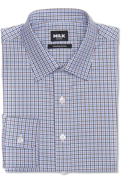 Doresa 100s Brown Blue Check Shirt by MILK Shirts