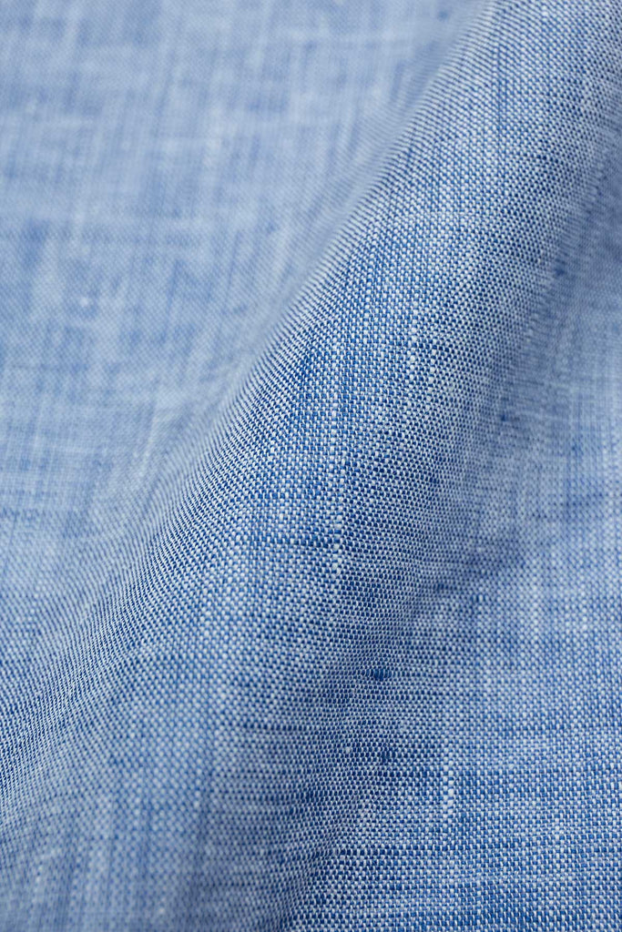 Azure Blue Plain Solid Linen Upholstery Fabric by The Yard